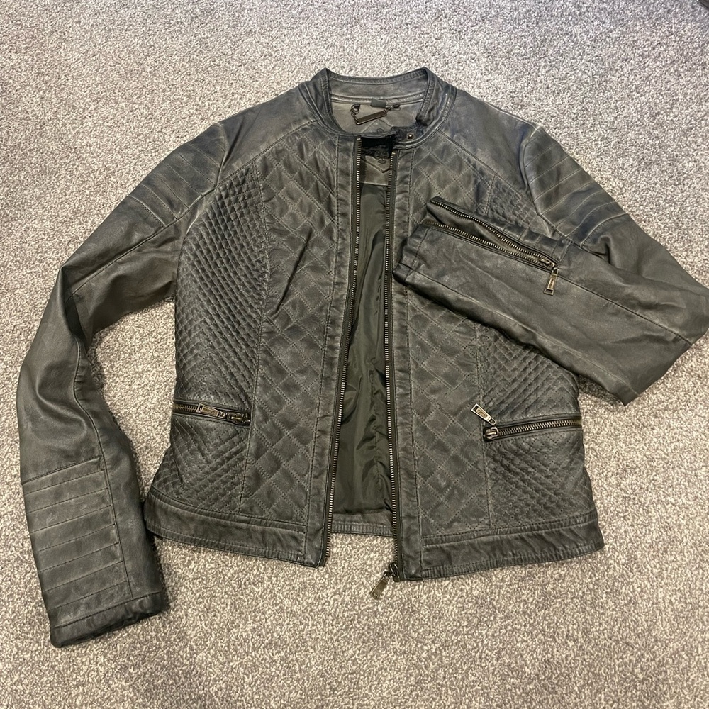 Jou Jou Green/Grey Faux- Leather Jacket